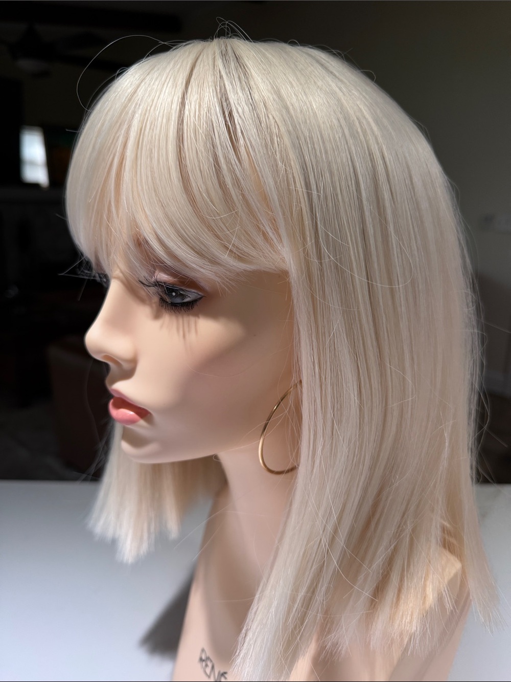 HAIR, 13” Bob with bangs, Center Part, Platinum Blonde